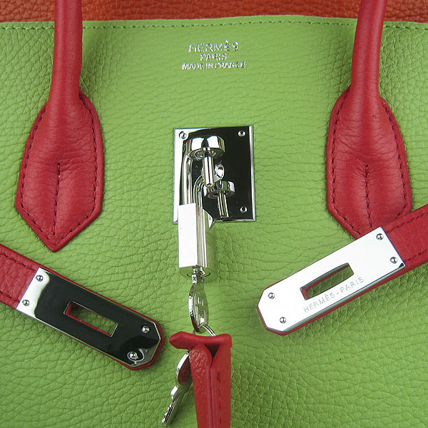 Replica Hermes 30CM Embossed Veins Leather Bag Red/Orange/Green 6088 On Sale - Click Image to Close